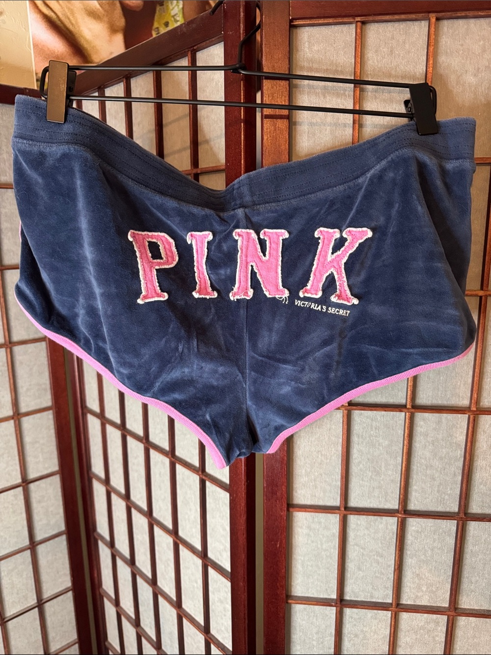 Vintage Y2K Victoria's Secret PINK Navy Velour Shorts with Pink Trim